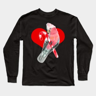 Galah Cockatoo Perching on Candy Cane Long Sleeve T-Shirt